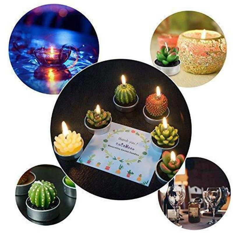6Pcs/Set Artificial Cactus Succulent Plant Green Mini Candles Dcor