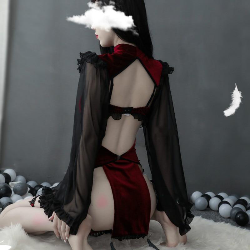 Dark Midnight Red Velvet Sexy Witch Lingerie Costume