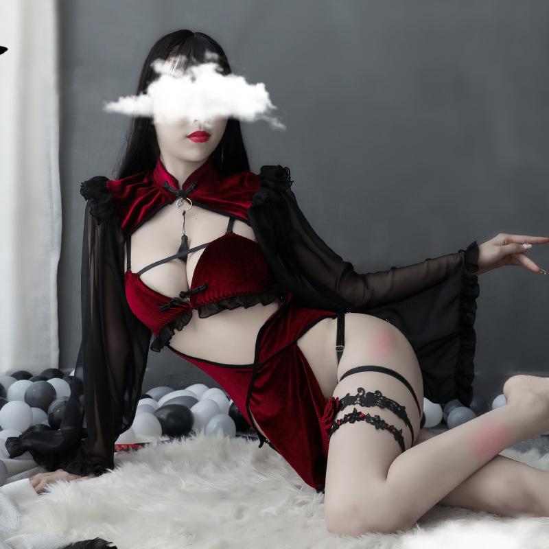 Dark Midnight Red Velvet Sexy Witch Lingerie Costume