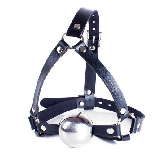 42Mm Stainless Steel Ball Gag With Faux Leather Harness Bondage Toys Black