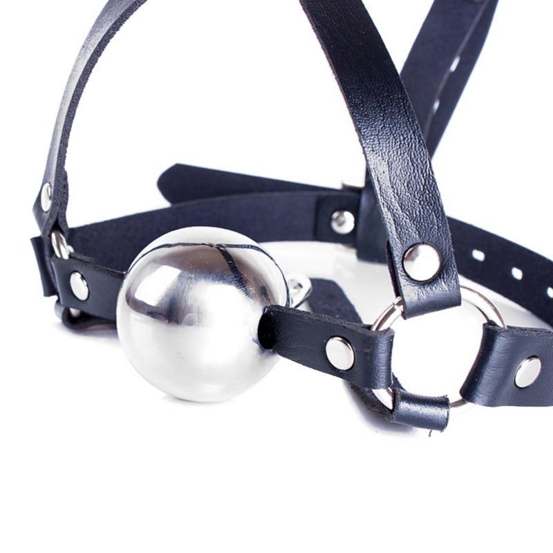 42Mm Stainless Steel Ball Gag With Faux Leather Harness Bondage Toys Black