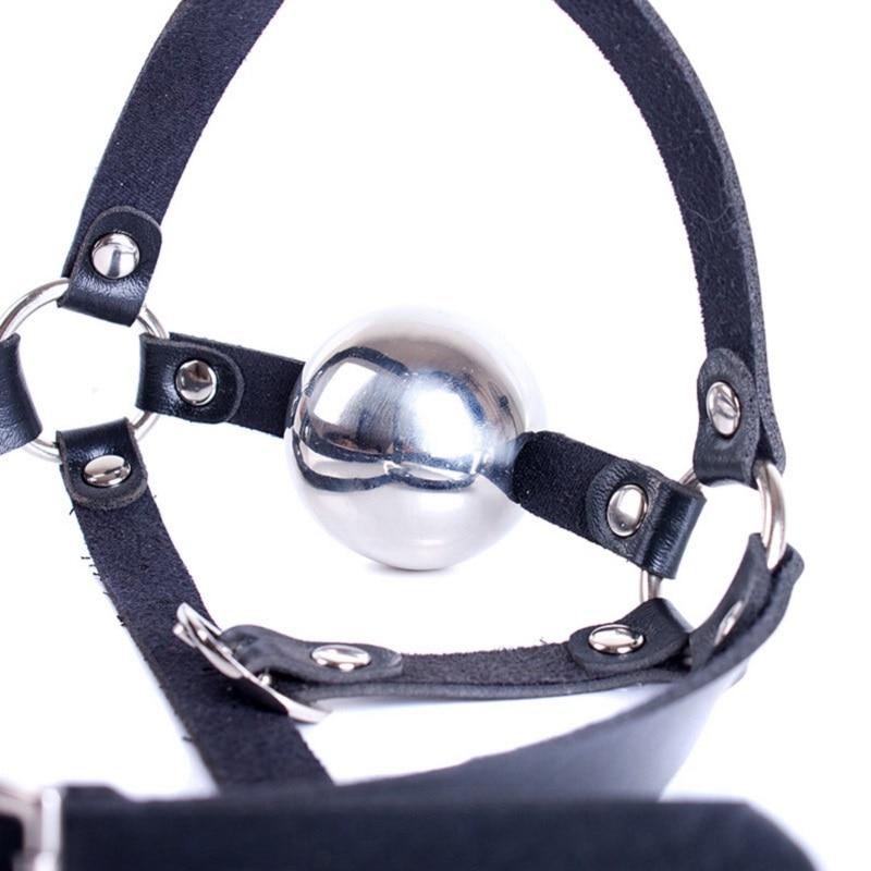 42Mm Stainless Steel Ball Gag With Faux Leather Harness Bondage Toys Black