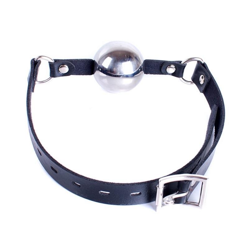 42Mm Stainless Steel Ball Gag With Faux Leather Harness Bondage Toys Black