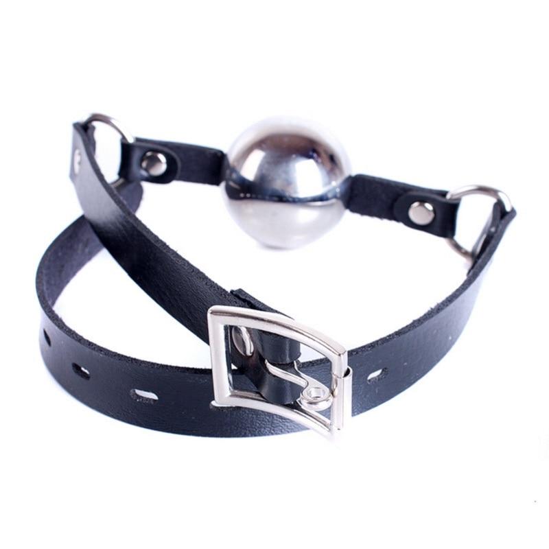 42Mm Stainless Steel Ball Gag With Faux Leather Harness Bondage Toys Black