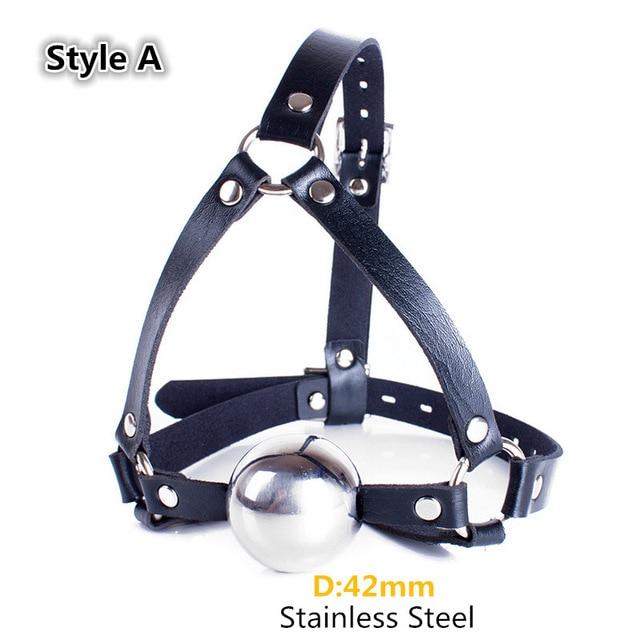 42Mm Stainless Steel Ball Gag With Faux Leather Harness Bondage Toys Black