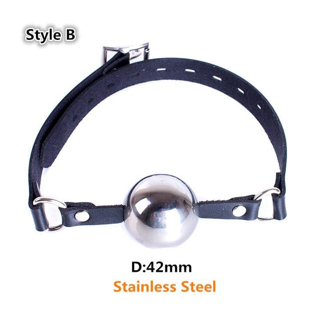 42Mm Stainless Steel Ball Gag With Faux Leather Harness Bondage Toys Black