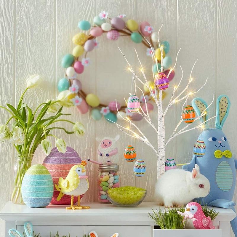 60Cm Easter Decor Led Birch Tree Light Eggs Hanging Ornaments