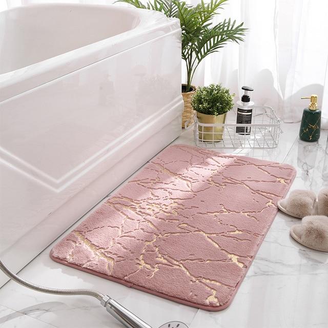 Non Slip Soft Thick Absorbent Marble Design Bathroom Mat