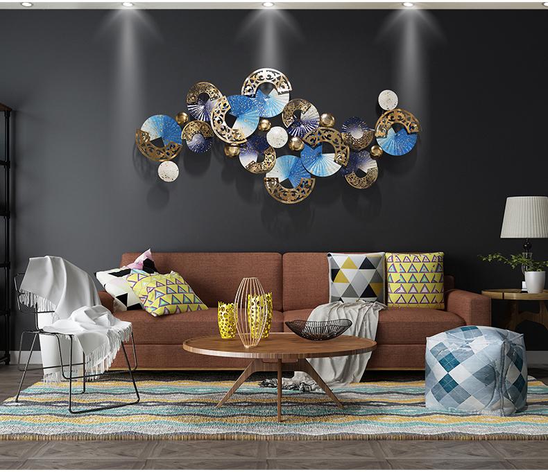 Nordic Blue White Gold 3D Iron Metal Wall Art Decor Hanging