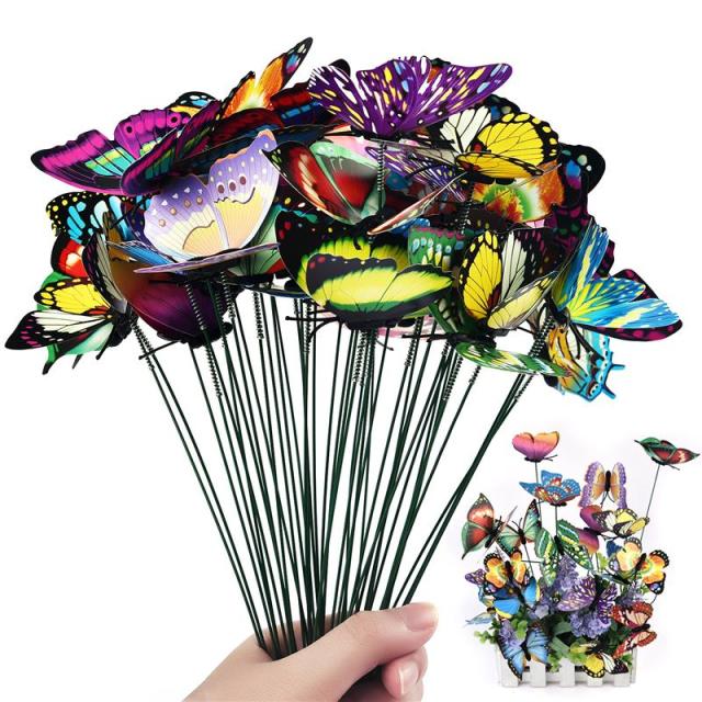 24Pcs / Set Colourful Butterflies Garden Stakes Flower Pot Outdoor Decorations