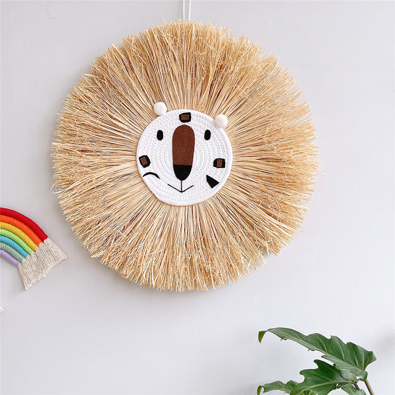 Raffia Animal Face Wall Hanging Children Bedroom Decorations