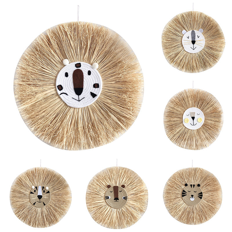 Raffia Animal Face Wall Hanging Children Bedroom Decorations