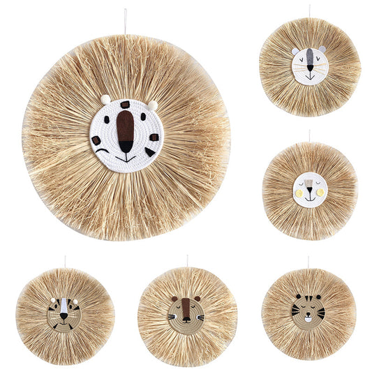 Raffia Animal Face Wall Hanging Children Bedroom Decorations