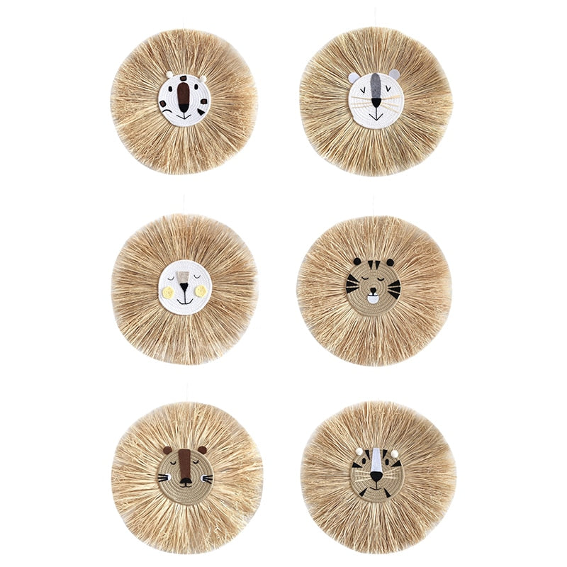 Raffia Animal Face Wall Hanging Children Bedroom Decorations