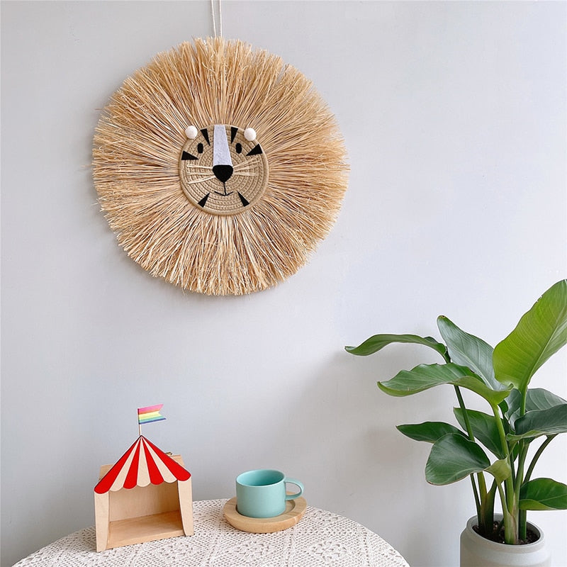 Raffia Animal Face Wall Hanging Children Bedroom Decorations