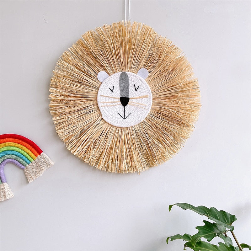 Raffia Animal Face Wall Hanging Children Bedroom Decorations