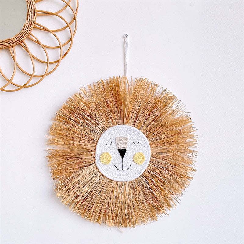 Raffia Animal Face Wall Hanging Children Bedroom Decorations