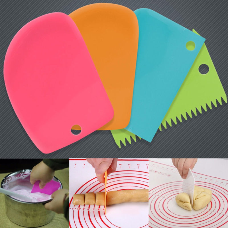 3Pcs Dough Cutter Ice Cream Fondant Scraper Baking Decorating Tools