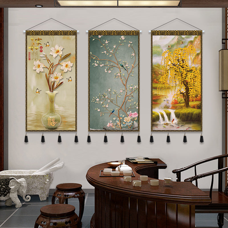 Scroll Printed Canvas Chinese Landscape Painting Wall Hanging Decor