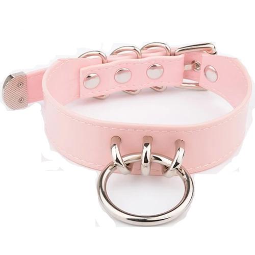 Bdsm Pink Faux Leather Silver Gold Ring Kitten Submissive Collar