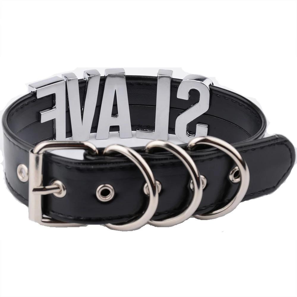 Black Slave Collar With Gold Or Silver Letters Bdsm Bondage Restraints