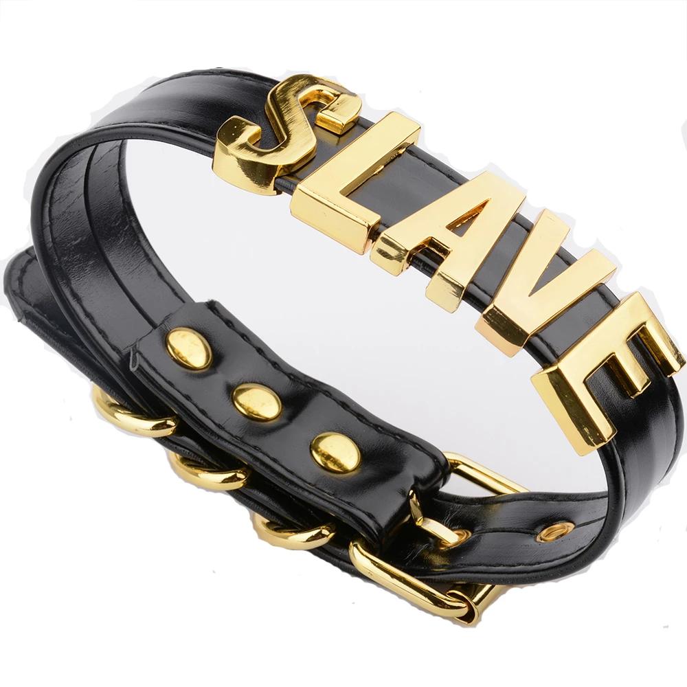 Black Slave Collar With Gold Or Silver Letters Bdsm Bondage Restraints