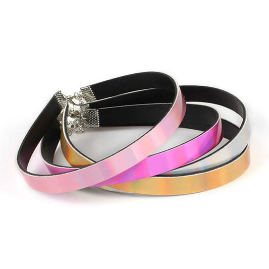 Bdsm Day Collar Holographic Choker Submissive Pu Leather Necklace