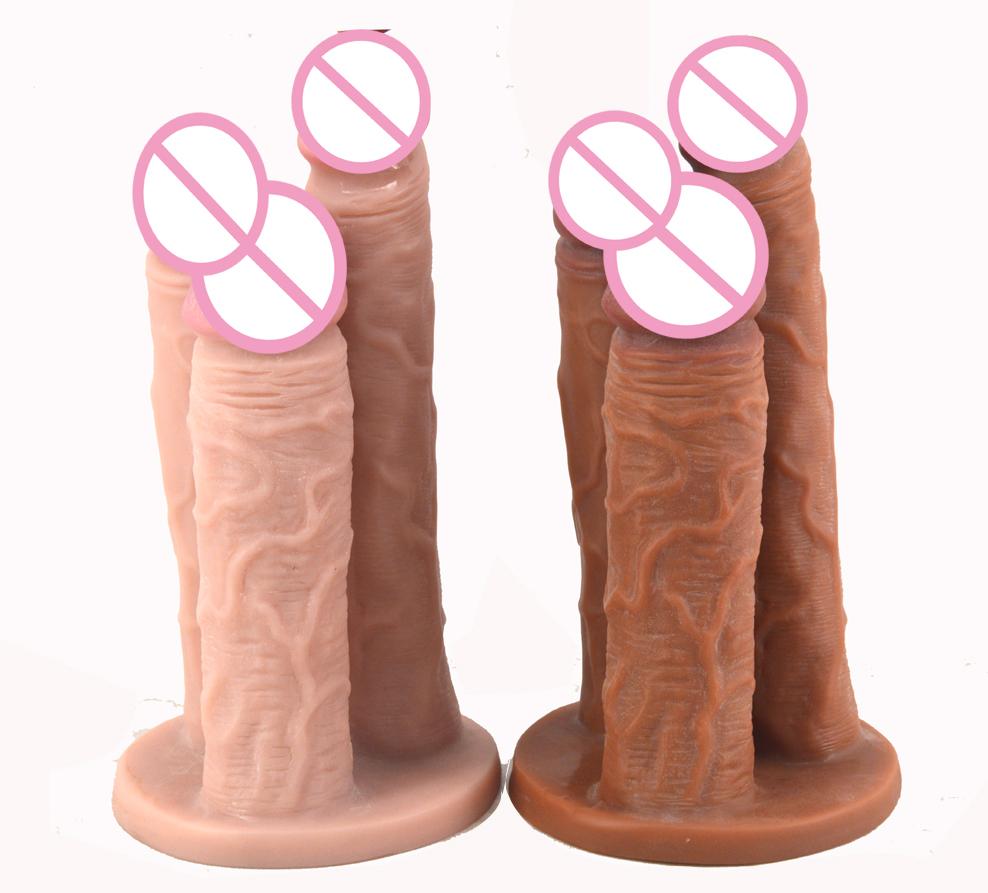 Big Three Dildo Dong Triple Penetration Purple Brown Flesh Realistic Penis Large