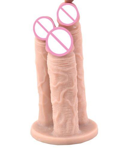 Big Three Dildo Dong Triple Penetration Purple Brown Flesh Realistic Penis Large