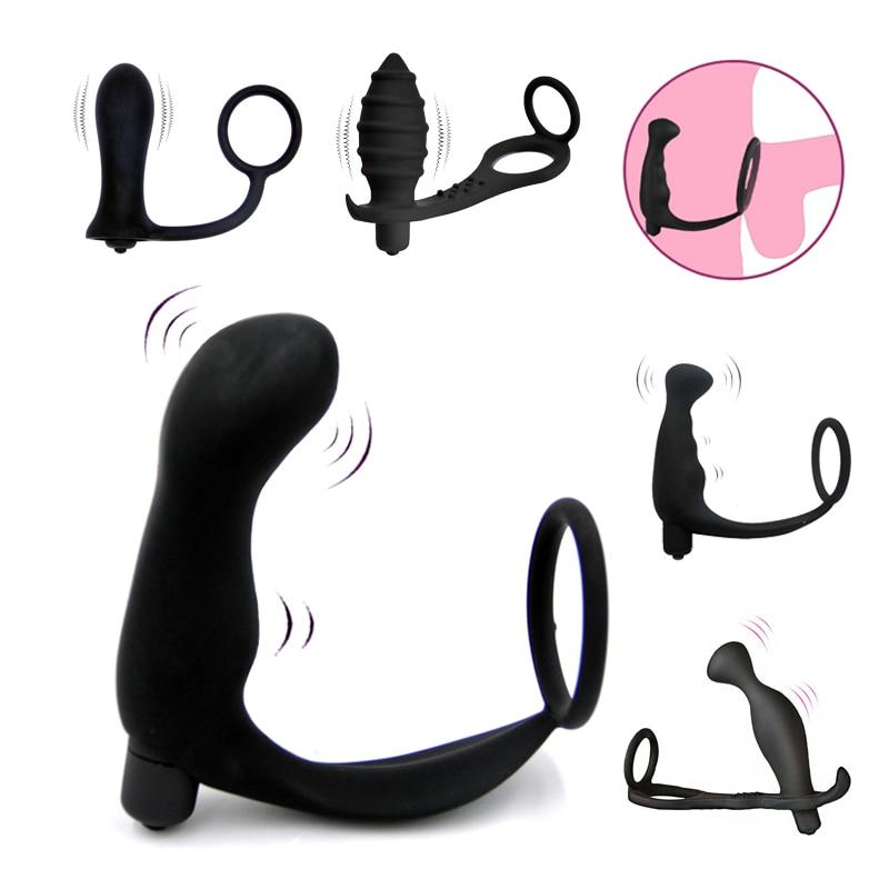 Anal Vibrator Cock Ring Testicle Male Prostate Massager