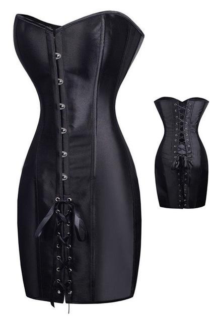 Black Long Waist Corset Dress Erotic Lingerie Bdsm Fetish