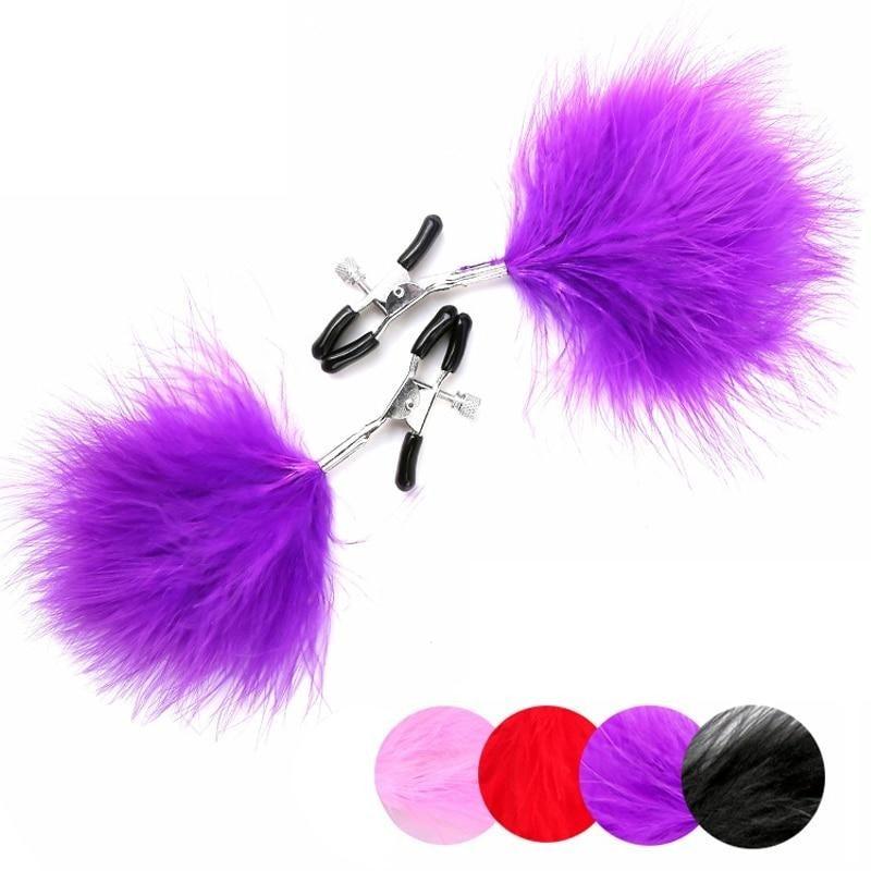 Fluffy Feather Nipple Clamps Breast Bondage Kink Fetish Restraints