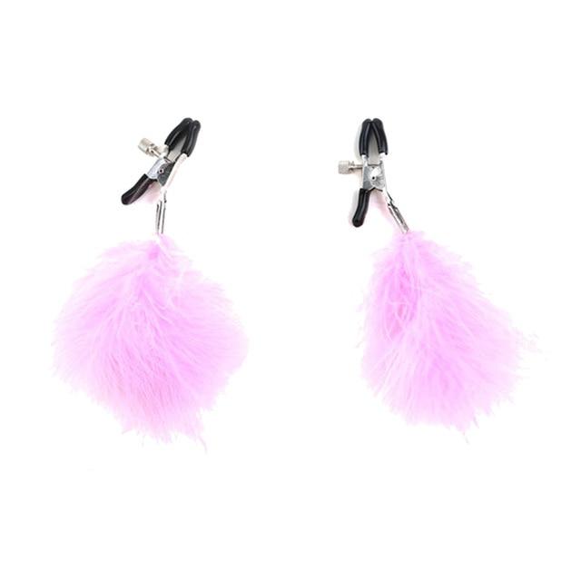 Fluffy Feather Nipple Clamps Breast Bondage Kink Fetish Restraints