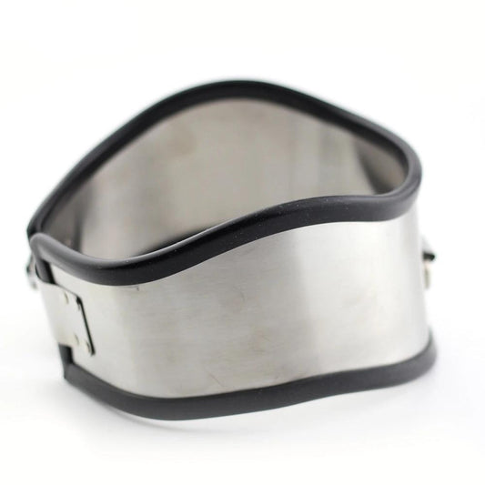 Bdsm Posture Bondage Rubber Lined Stainless Steel Locking Collar