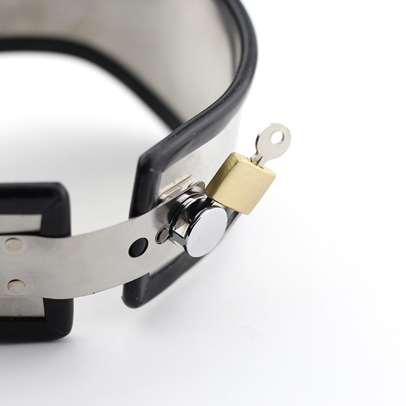 Bdsm Posture Bondage Rubber Lined Stainless Steel Locking Collar