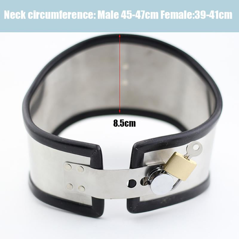 Bdsm Posture Bondage Rubber Lined Stainless Steel Locking Collar