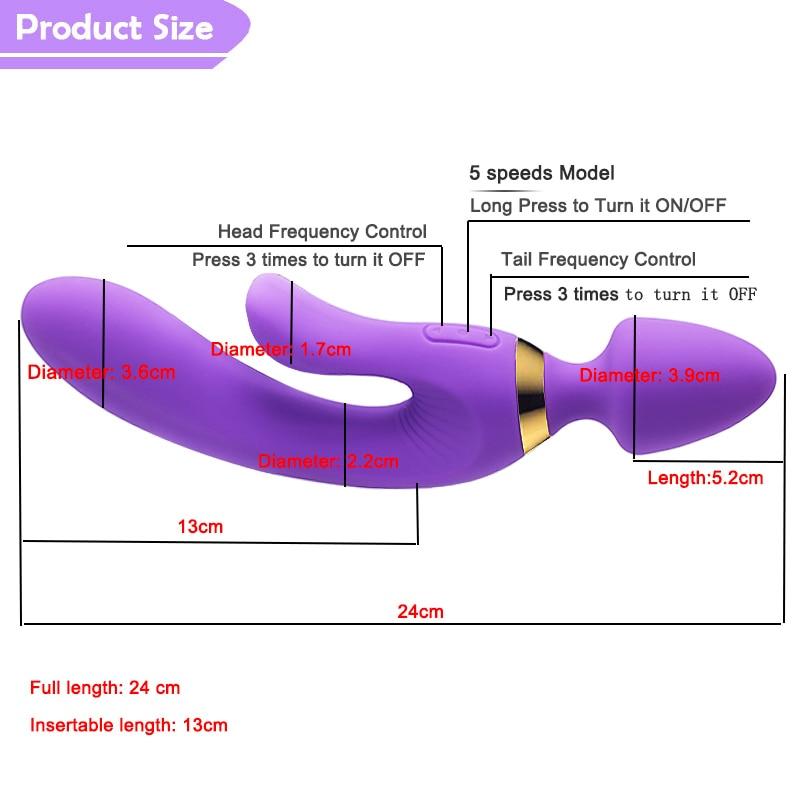 3 Motor Vibrating G Spot Clitoris Anal Double Ended Rabbit Vibrator