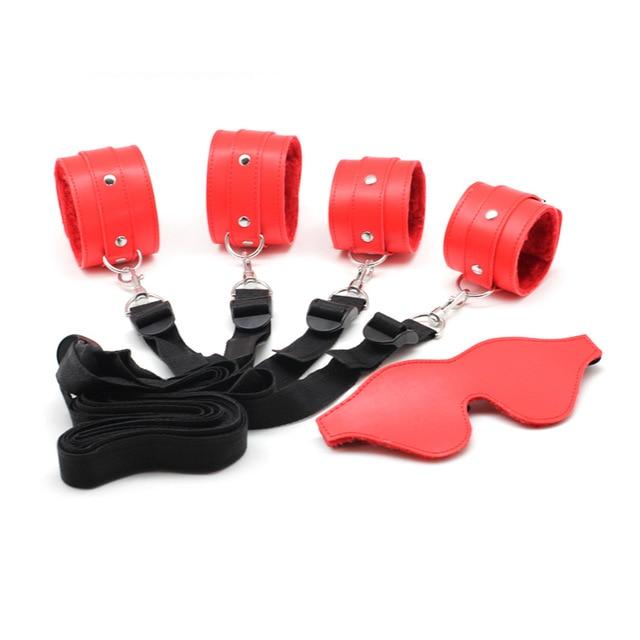 Bdsm Beginner Under Bed Restraints Kit Wrist Ankle Cuffs Blindfold