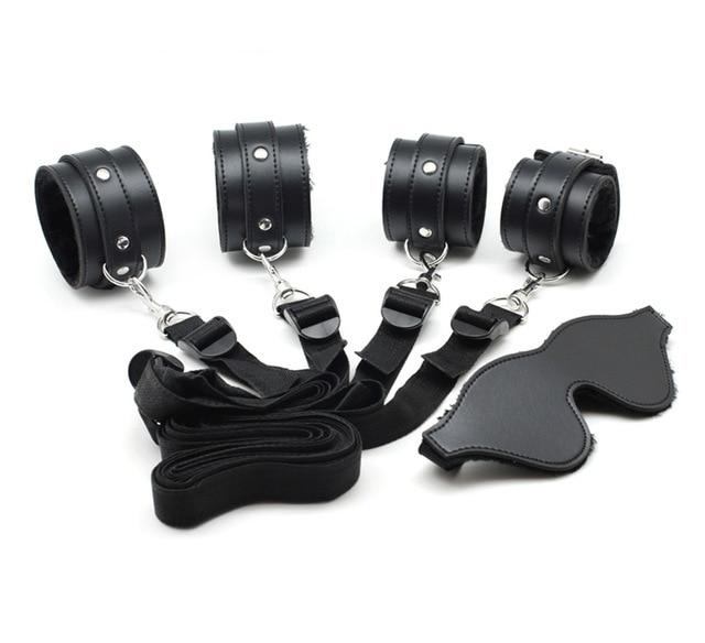 Bdsm Beginner Under Bed Restraints Kit Wrist Ankle Cuffs Blindfold