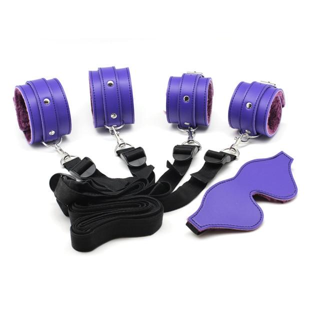 Bdsm Beginner Under Bed Restraints Kit Wrist Ankle Cuffs Blindfold
