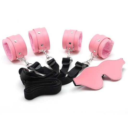 Bdsm Beginner Under Bed Restraints Kit Wrist Ankle Cuffs Blindfold