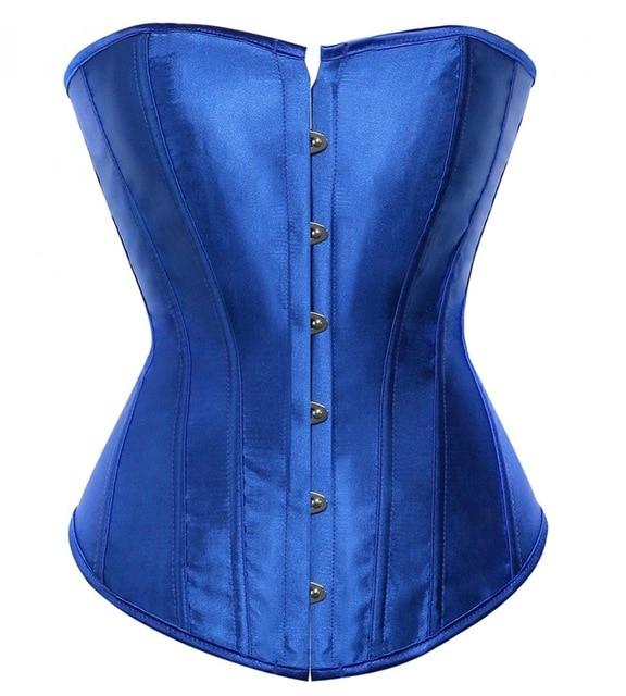 Satin Over Bust Corset Lace Up Back Pink Purple Blue Gold Red Erotic Lingerie