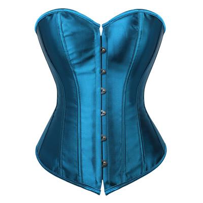 Satin Over Bust Corset Lace Up Back Pink Purple Blue Gold Red Erotic Lingerie