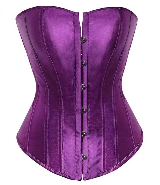 Satin Over Bust Corset Lace Up Back Pink Purple Blue Gold Red Erotic Lingerie