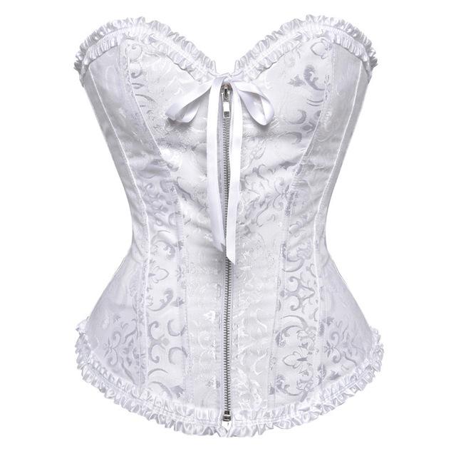 White Floral Corset Sweetheart Bustline Zip Front