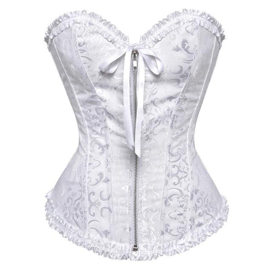 White Floral Corset Sweetheart Bustline Zip Front