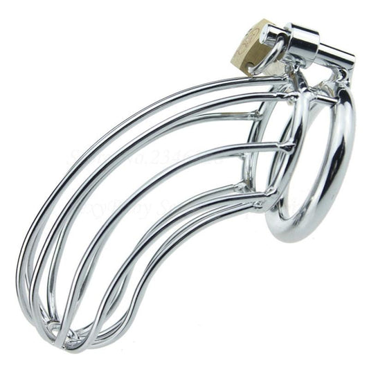 Stainless Steel Locking Cock Cage Male Chastity Penis Ring Bdsm