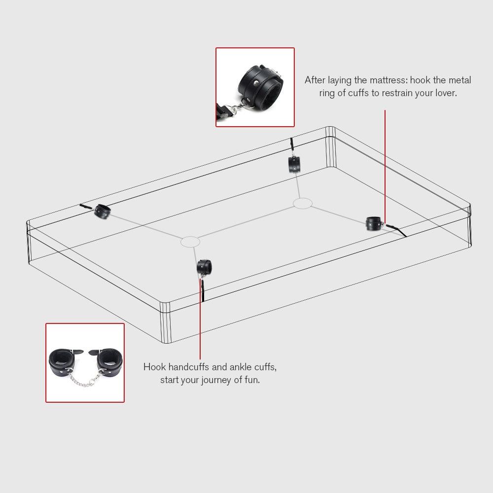 Bdsm Beginner Under Bed Restraints Kit Wrist Ankle Cuffs Blindfold