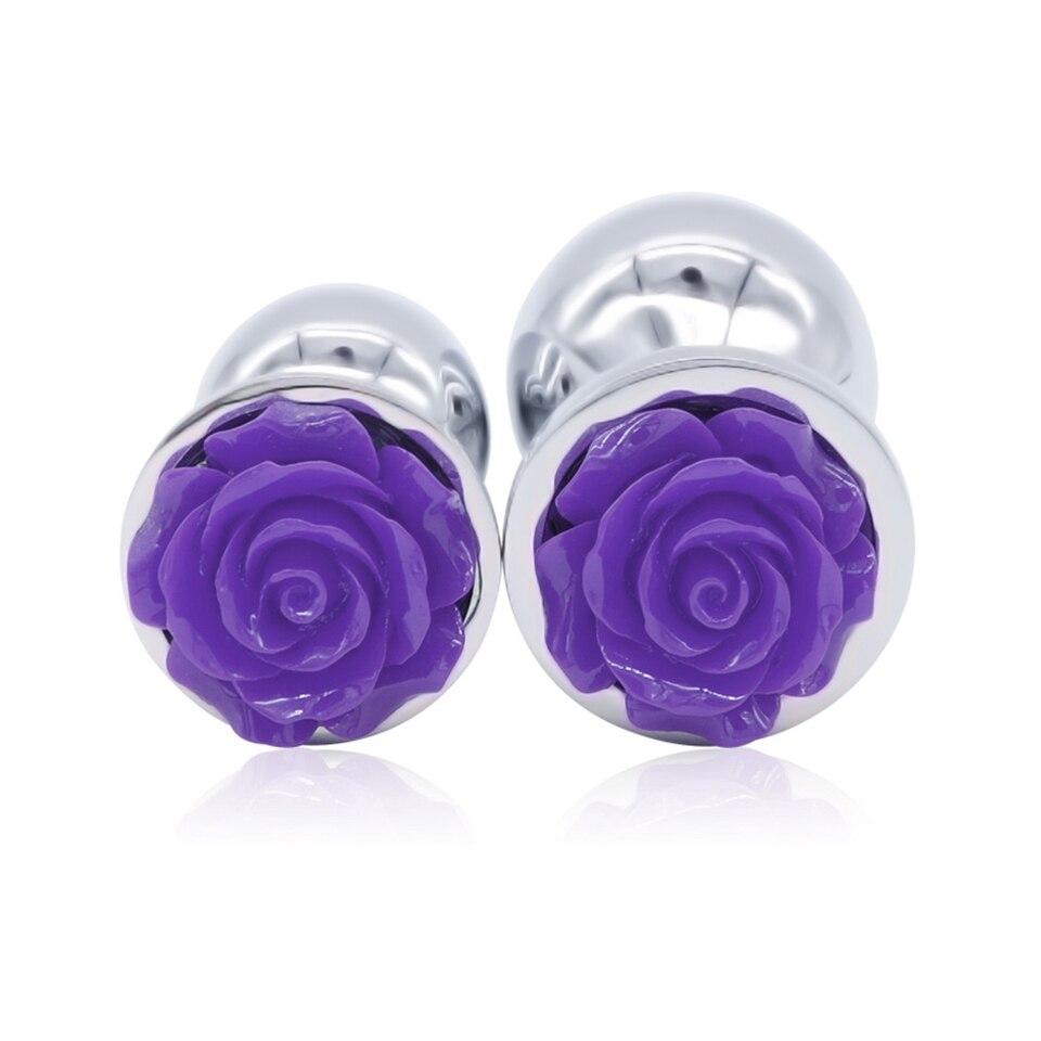 Purple Rose Stainless Steel Anal Plugs 3 Sizes Vibrating Bdsm Butt Set