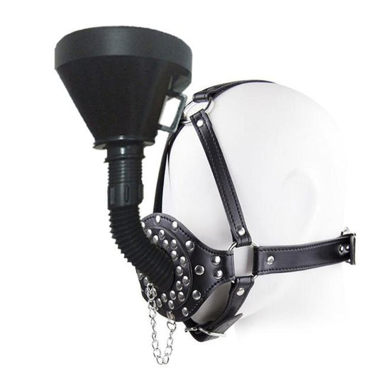 Black Funnel Gag Head Harness Play Bdsm Toy Water Sports Bondage